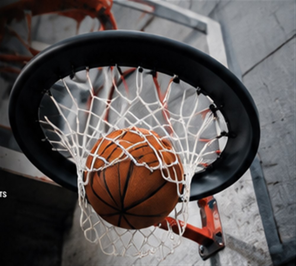 Portable basketball net clipped to an outdoor rim
