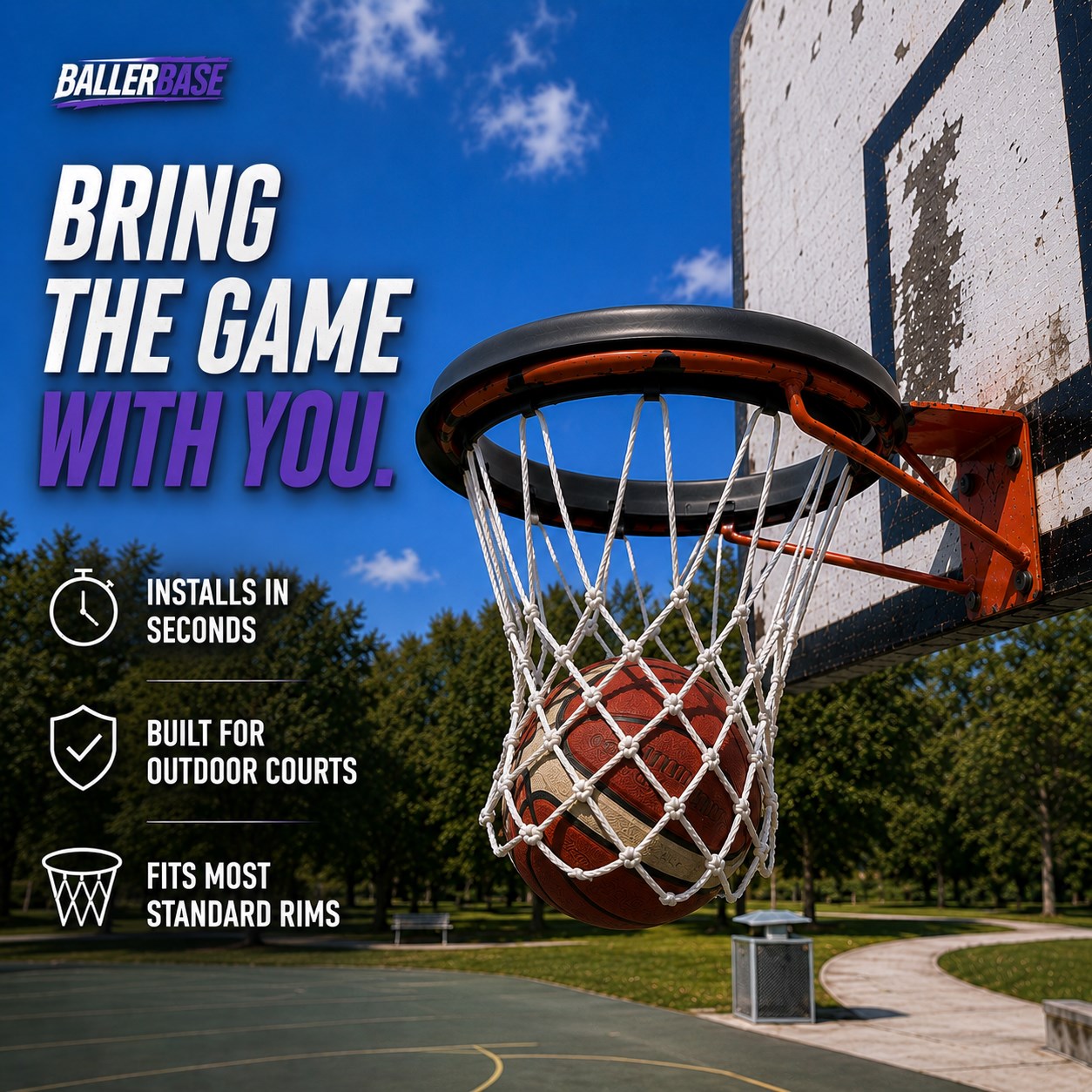 BallerBase portable net installed on an outdoor court